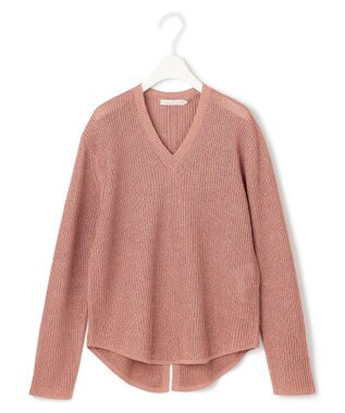ICB 【洗える】 ペーパーブレンドシャインニット Vネックプルオーバー フラミンゴ系
