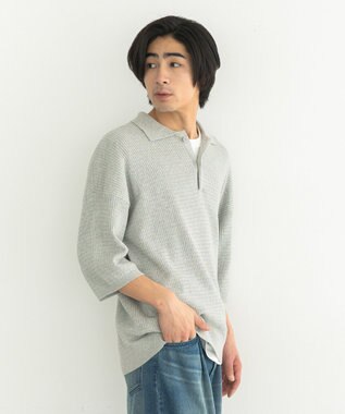 CRAFT STANDARD BOUTIQUE 透かし編み半袖ニットポロシャツ Gray