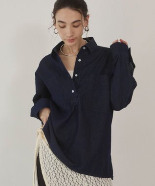 WEGO 【ANGIE VINTAGE】襟が選べる デニム プルオーバー シャツ（バンドカラー/レギュラー） Dブルー