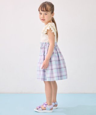 ANY KIDS チェック ドッキングワンピース ミント