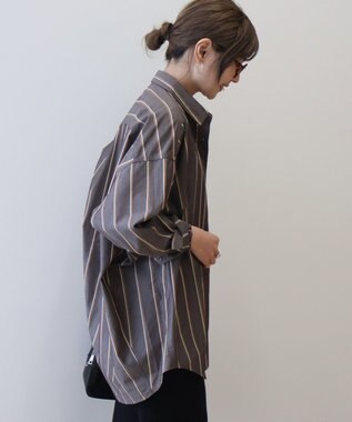 AMERICAN HOLIC ドビーストライプロングシャツ Brown