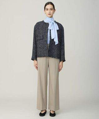 ICB ライトブッチャーツイード ノーカラージャケット ネイビーミックス