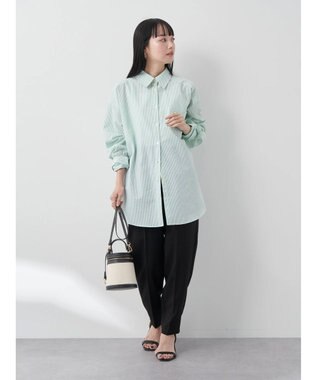 earth music&ecology サッカーストライプボーイズライクシャツ Green