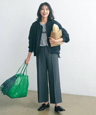 UNFILO イージーケア ワイドパンツ チャコールグレー