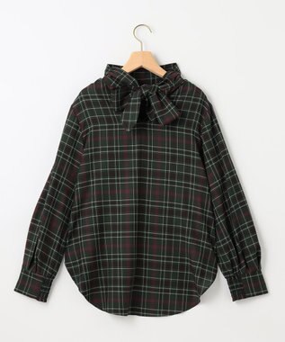 組曲 シアーツイルチェック ハイネックブラウス グリーン系9