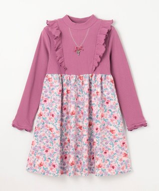 ANY KIDS 花柄ドッキングワンピース ピンク