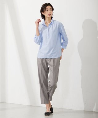 J.PRESS LADIES 【イージーケア】STRIPE JERSEY シャツ衿 カットソー サックスブルー系1