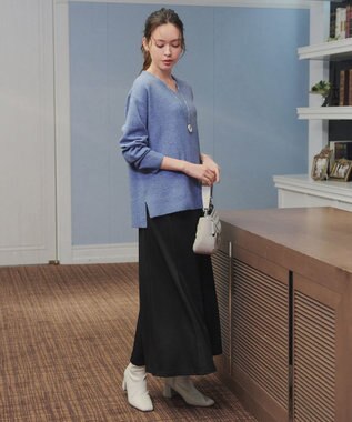 Tiaclasse 【安田美沙子さん着用・洗える】メランジVネックニットプルオーバー ブルー