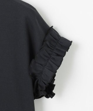 Feroux 【汗ジミが目立たない】フリル袖ペプラムデザインTシャツ ブラック系