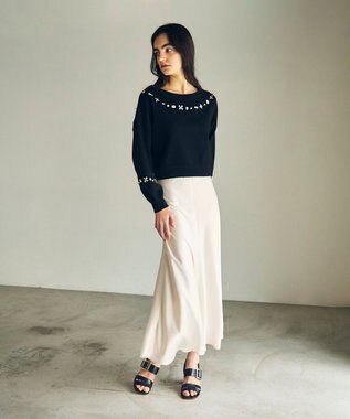 GRACE CONTINENTAL マルチビジューニットトップ ブラック