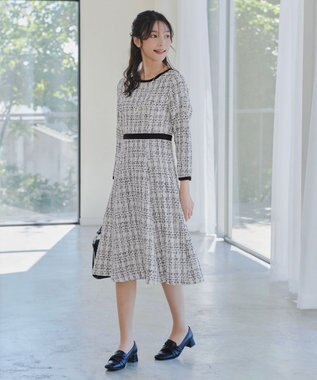 Tiaclasse 【安田美沙子さん着用・洗える】配色ツイードワンピース オフホワイト