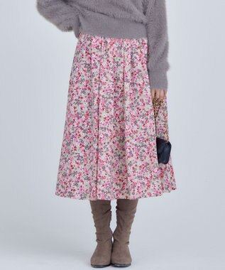 組曲 ニュアージュフラワープリント スカート ピンク系5