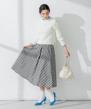 組曲 【ビジューボタン付き】SOBANE ケーブルプルオーバー ニット アイボリー系