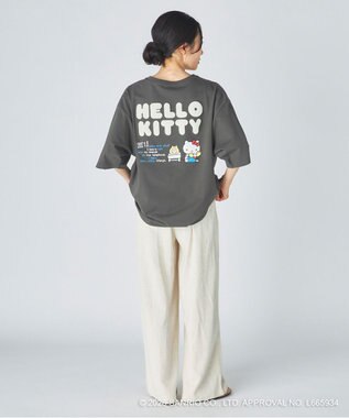 OP／FILA 【Ocean Pacific×ハローキティ】サガラ刺しゅうビッグTシャツ チャコールグレー
