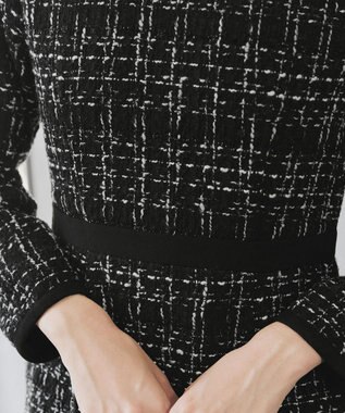 Tiaclasse 【安田美沙子さん着用・洗える】配色ツイードワンピース ブラック