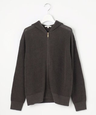 自由区 S 【洗える】リネンミドルゲージフーディ ニット スレート