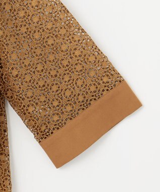 自由区 S 【洗える】ジオメトリックフラワーレースプルオーバー ブラウス モカ