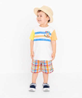 MIKI HOUSE HOT BISCUITS かすれプリント 袖配色 半袖Tシャツ 白