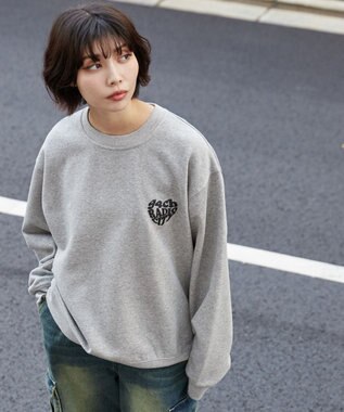 WEGO 【ユニセックス着用ITEM/裏起毛/SMLサイズ展開】リラックスフィットハートロゴプルオーバー 杢グレー