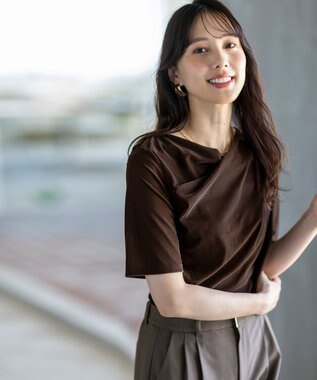 【洗える】シアーベロアドレープ Tシャツ