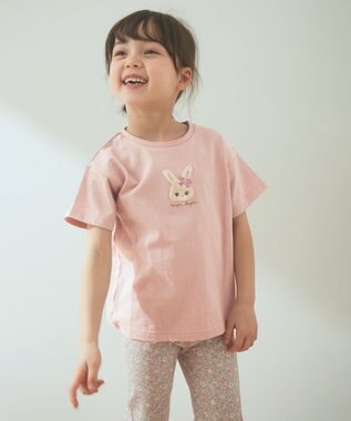 ANY KIDS オーガビッツアニマルサガラ刺繍Ｔシャツ ピンク×ウサギ