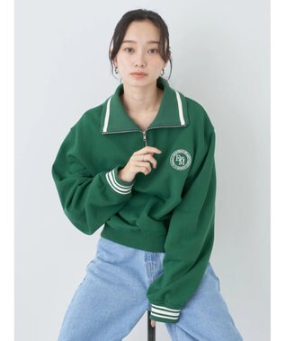 earth music&ecology ハーフＺＩＰサークルロゴ刺繍裏毛プルオーバー Green