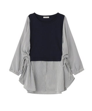 Green Parks 脇リボンドッキングチュニック Stripe Navy