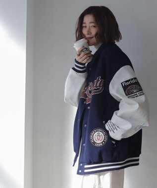 WEGO 【25年秋冬新作/ユニセックス着用ITEM/SMLサイズ展開】メルトンワッペンスタジャン ネイビー