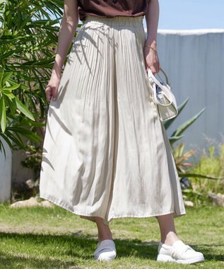 Tiaclasse 【洗える】ヴィンテージサテン消しプリーツパンツ アイボリー