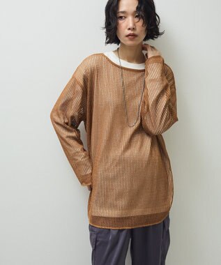 Green Parks メッシュ長袖ゆるカットプルオーバー Mustard