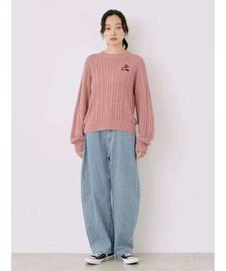 earth music&ecology 刺繍入りケーブルニットプルオーバー Pink