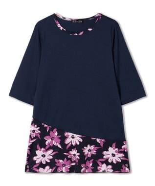 Chacott プリントコンビワンピースTシャツ ネイビー
