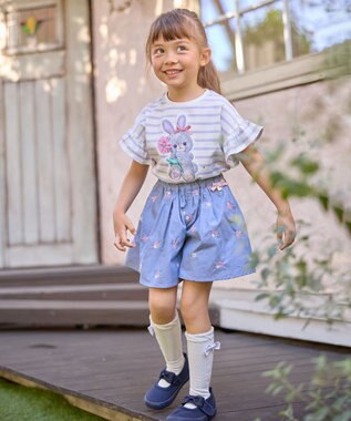 ANY KIDS フラワー 刺繍 キュロット デニムブルー