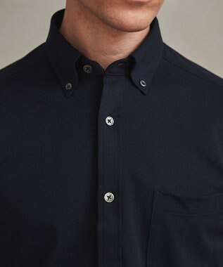 GOTAIRIKU 【吸汗速乾】クールマックス鹿の子 半袖ビズシャツ_ボタンダウン ネイビー系