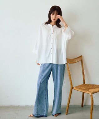 YECCA VECCA 2wayドロストスリーブバンドカラーシャツ White