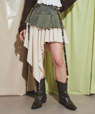 WEGO イレギュラーヘムデニムスカパン