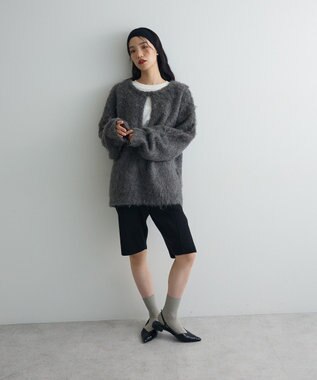 Green Parks 前後２ｗａｙキーネックシャギーニット Charcoal Gray