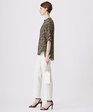 ICB 【新色追加・接触冷感・UVケア・速乾・洗える】BackSatinAmunzen  5分袖 キーネックブラウス ブラック×クレイベージュ系