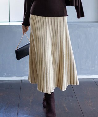 ANY SIS CICA加工 ニット フレア スカート シャンパン