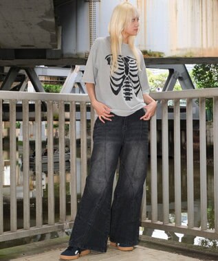 WEGO 【ユニセックス着用ITEM】スウィッチングフレアデニムパンツ デニムブラックソノタ