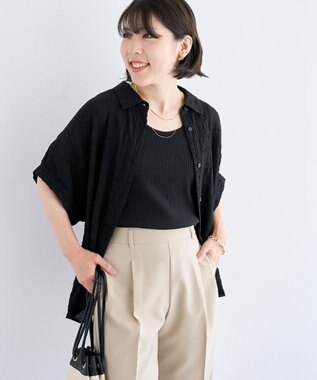 Green Parks シアーシャーリングフレンチスリーブシャツ Black