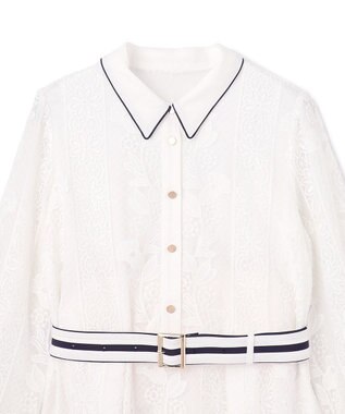 GRACE CONTINENTAL ストライプフラワー刺繍ワンピース ホワイト