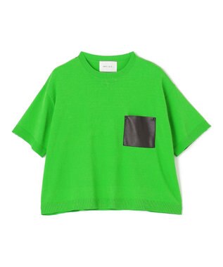 BEIGE， 【洗える】NADIA / レザーポケット付き半袖ニットTシャツ Green