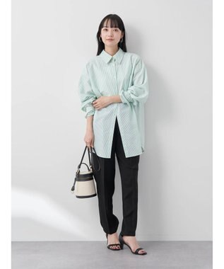 earth music&ecology サッカーストライプボーイズライクシャツ Green