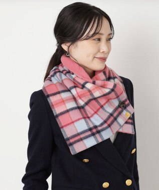 MOONBAT WEB限定【洗える】ミエル (miel) カシミヤ100％ チェックボタン付きマフラー ピンク