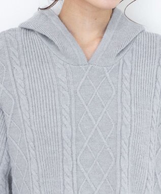 Tiaclasse 【洗える】アラン柄ニットパーカーチュニック グレー