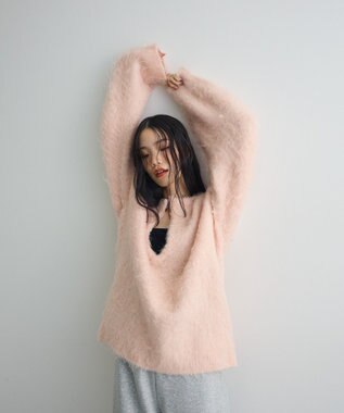 Green Parks 前後２ｗａｙキーネックシャギーニット Pink
