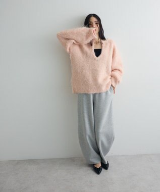 Green Parks 前後２ｗａｙキーネックシャギーニット Pink