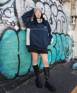 WEGO 【ユニセックス着用ITEM/MLサイズ展開】パイピングトラックジャケット ネイビー