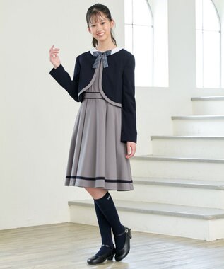 ANY KIDS ボレロ付き ワンピース ネイビー×グレー無地